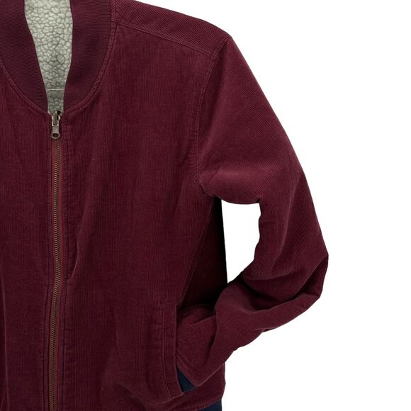 FAHERTY Reversible Surplus Bomber Corduroy Sherpa Jacket Maroon Pockets SZ S - Picture 9 of 12